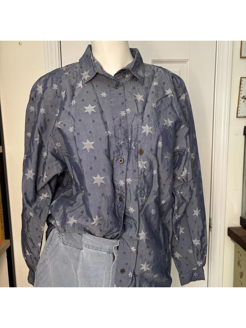 Liz Claiborne 80s M Denim Stars Button Up